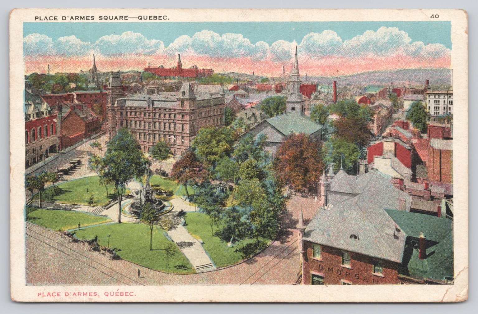 Vintage Quebec City Place d'Armes Square Canada Street View Postcard