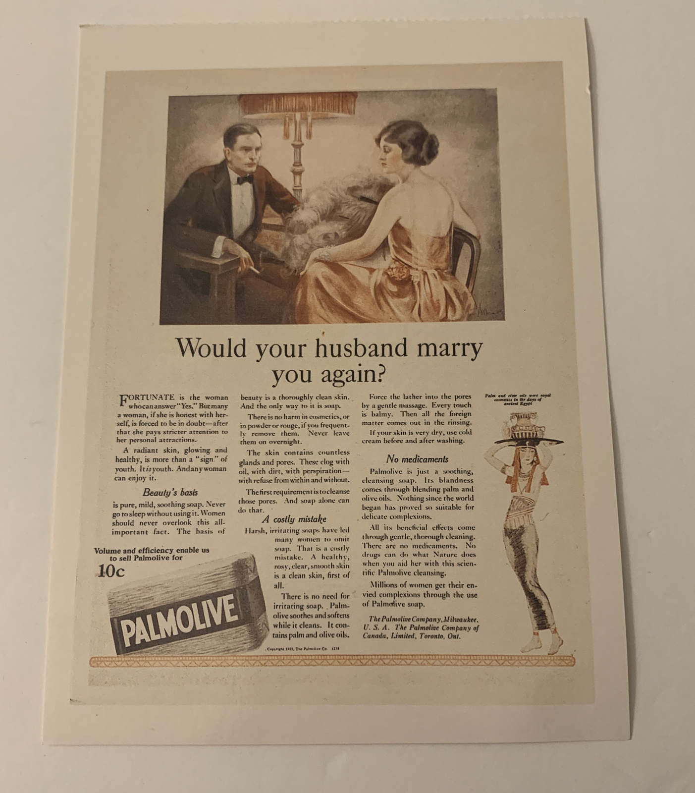 Vintage 1920’s Reproduction 6.75” Palmolive Soap Ad Print Ad Paper Collectible