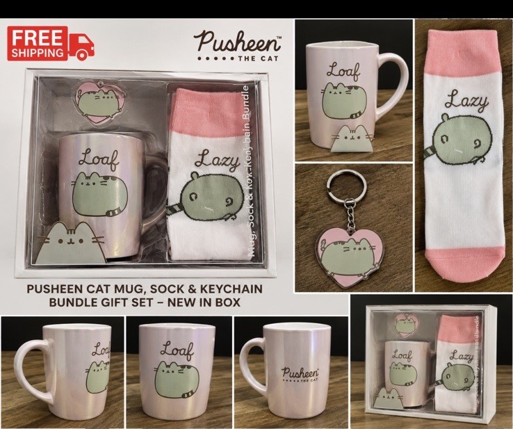 Pusheen Cat Mug, sock & Keychain Bundle Gift Set New In Box