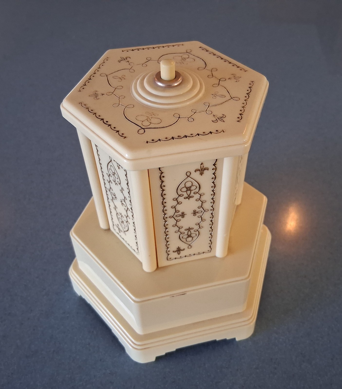 Vintage Swiss Harmony Musical Rotating Lipstick Holder Tower w/ Doors