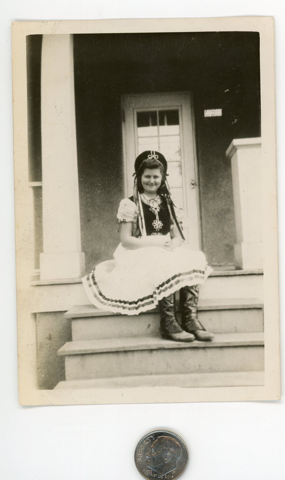 Vintage 1940\'s photo / Girl Wearing Traditional Cultural COSTUME Dress Hat Boots