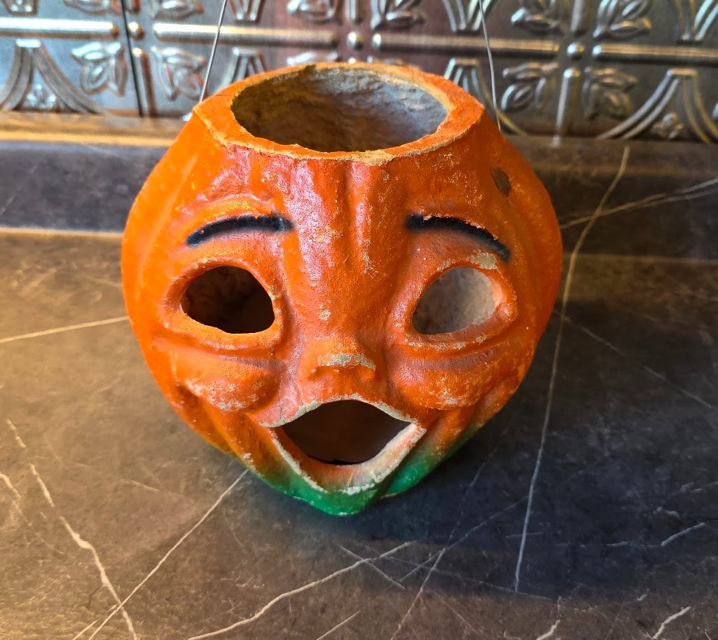 Vintage Halloween 1940s Large Paper Mache Pulp Jack-O\'-Lantern Pumpkin