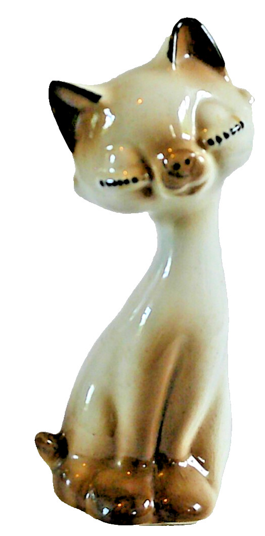 Vintage Cute Kitsch Siamese Cat Kitten with Head Cocked to the Side Eyes Closed