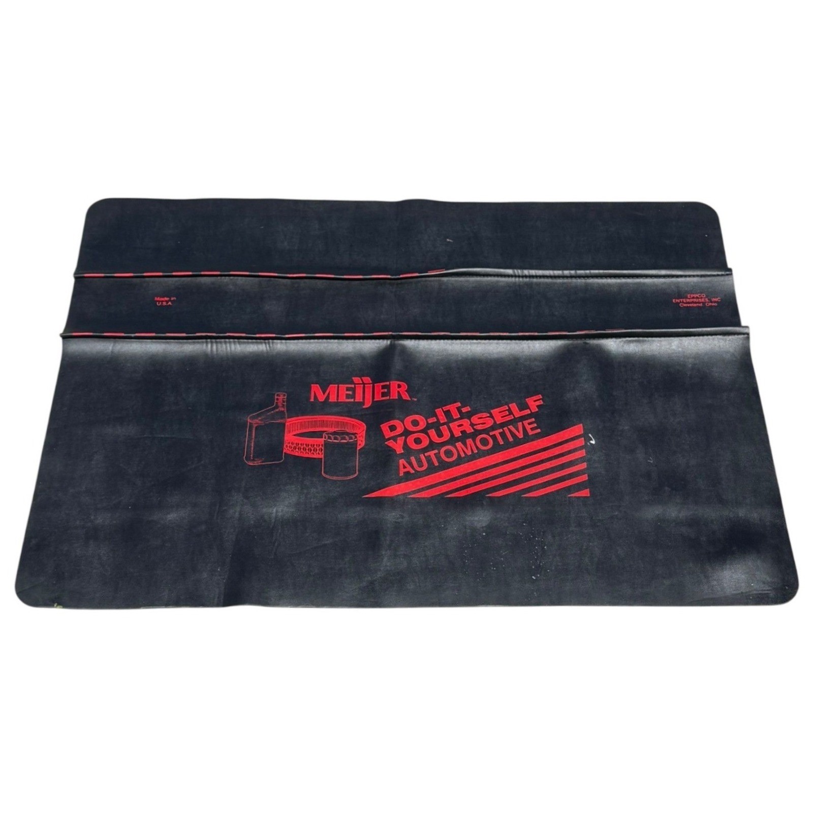 Meijer DIY Automotive Fender Cover Tool Mat Vinyl Black Red Vintage Advertising