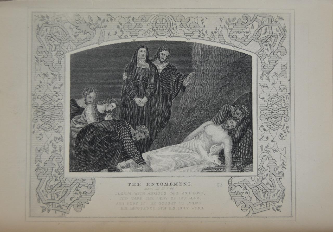 Antique Religious Art The Entombment of Jesus 1860 Engraving Original Christian