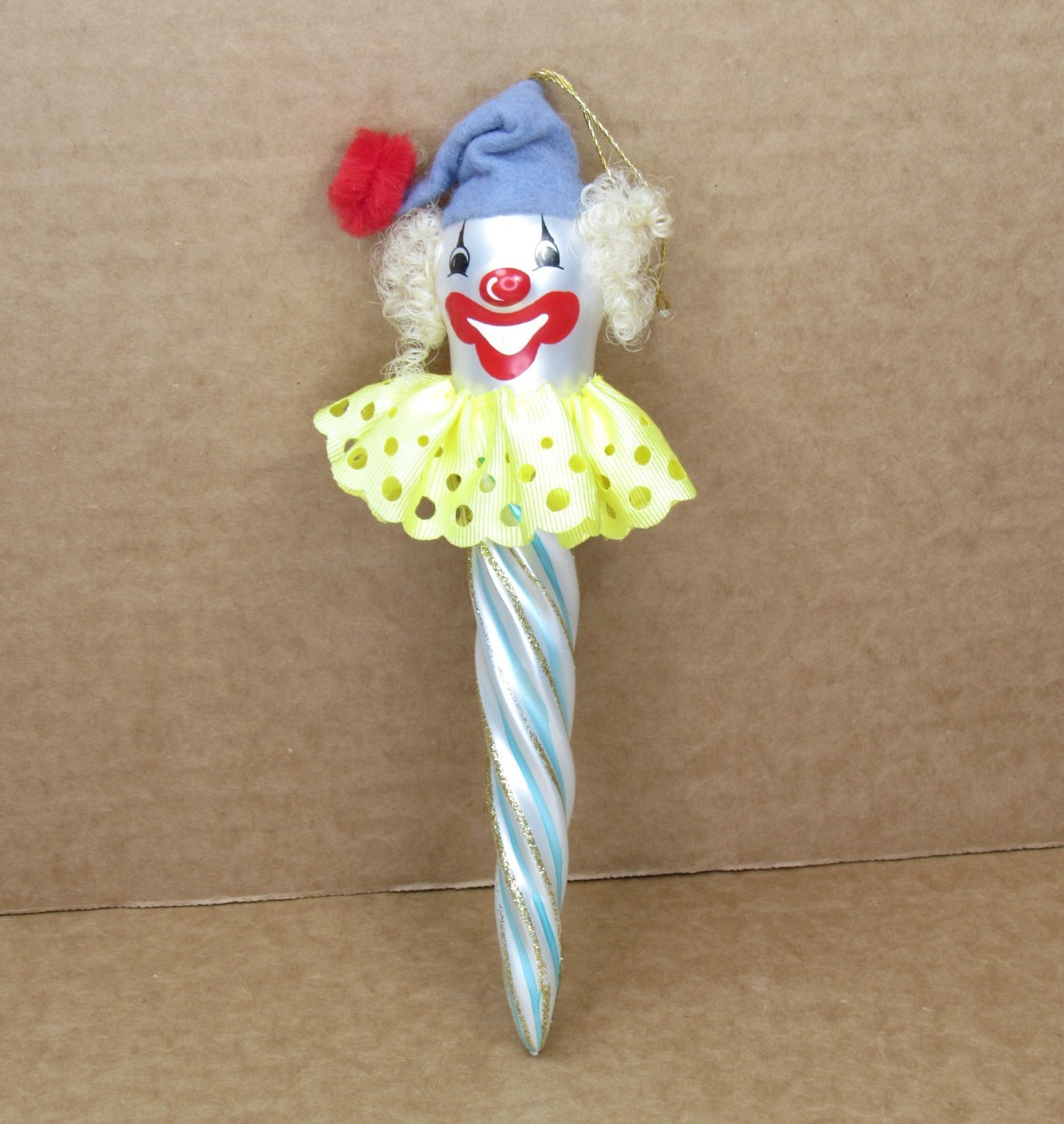 Vtg RARE Soffieria De Carlini CLOWN Glass Christmas Ornament Glitter Swirl Twist