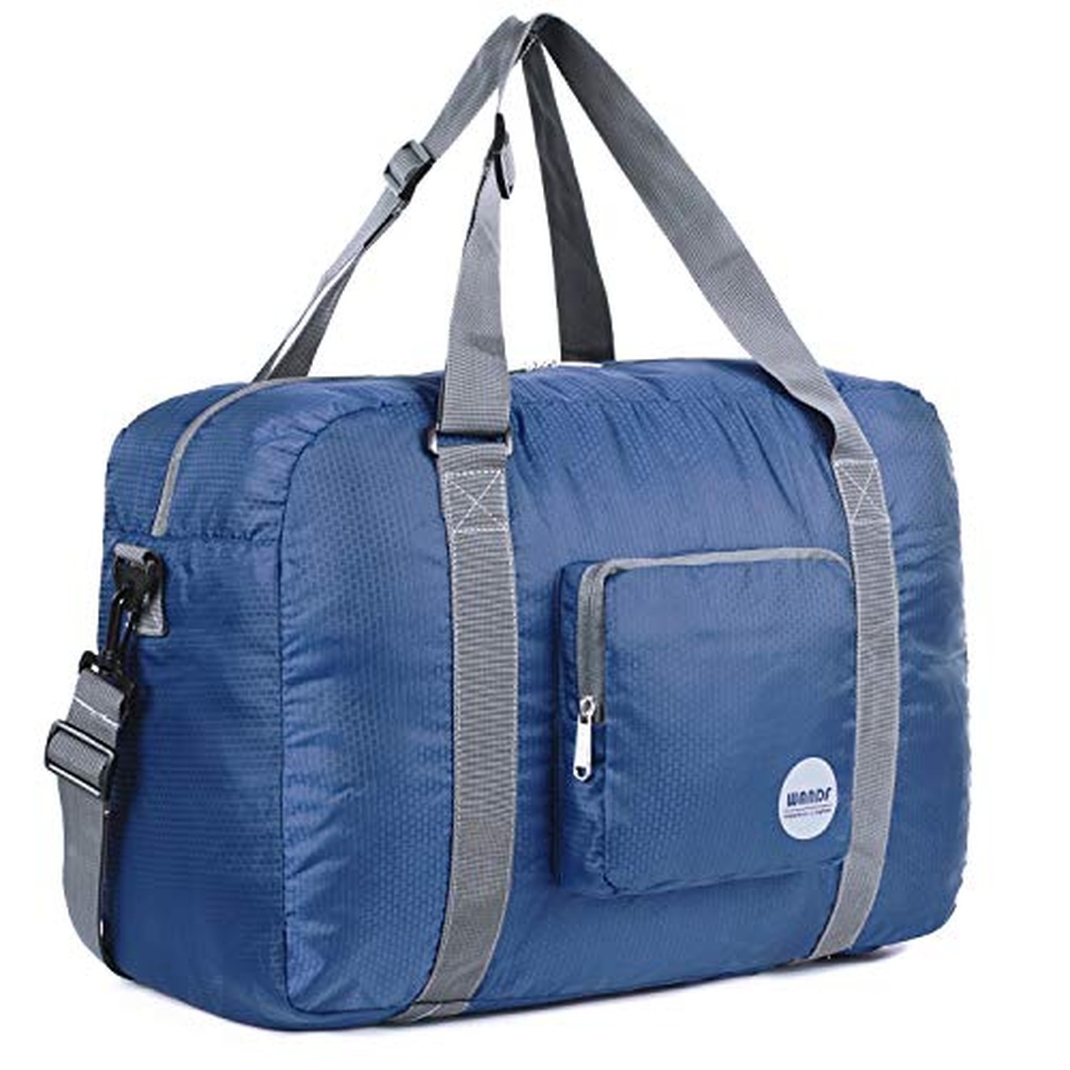 WANDF Foldable Personal Item Travel Bag, Carry on Duffle Bag Navy Blue 40L