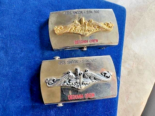 Vtg 1986 LOT - USS SNOOK SSN-592 Submarine Decommissioning Crew Belt Buckles (2)