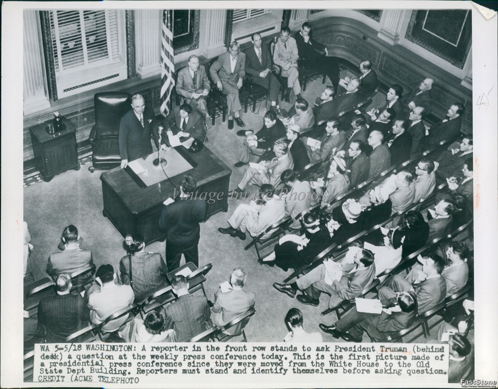 1950 President Truman Weekly Press Conference Old State Dept Vintage Photo 7x9