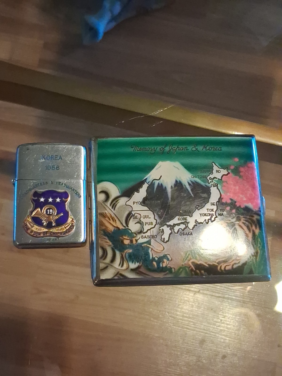 Vintage Wellington JAPAN 1956 19TH INFANTRY HEADQUARTERS LIGHTER. Cigarette Case