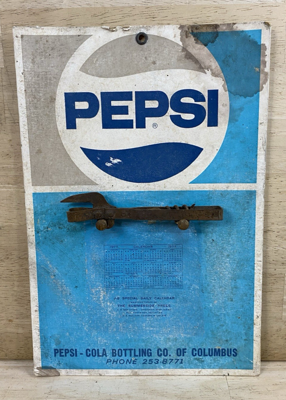 1977 PEPSI CALENDAR & Opener Cardboard Vintage Advertising