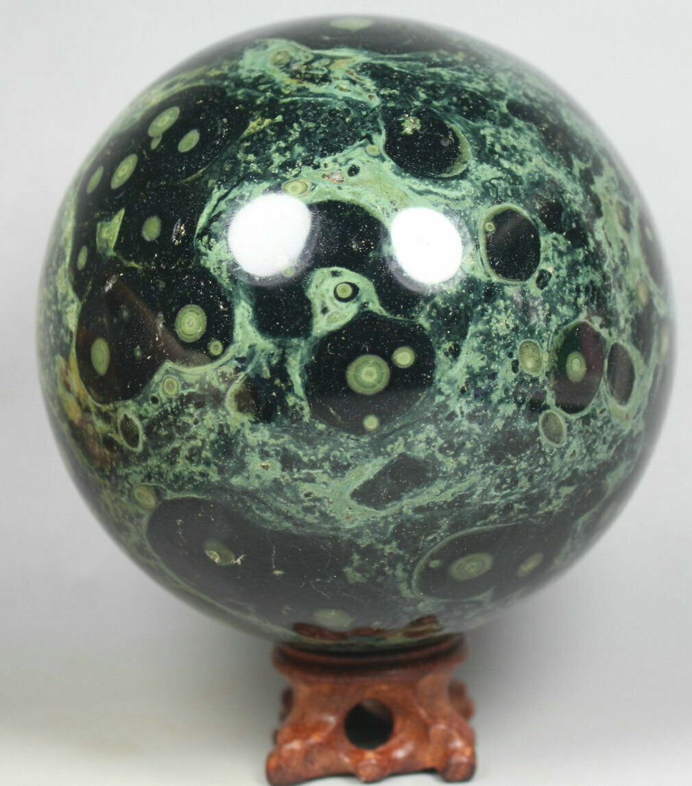 3.42lb Natural Kambaba Jasper Sphere Crocodile Green Eye Mineral Ball / STAND