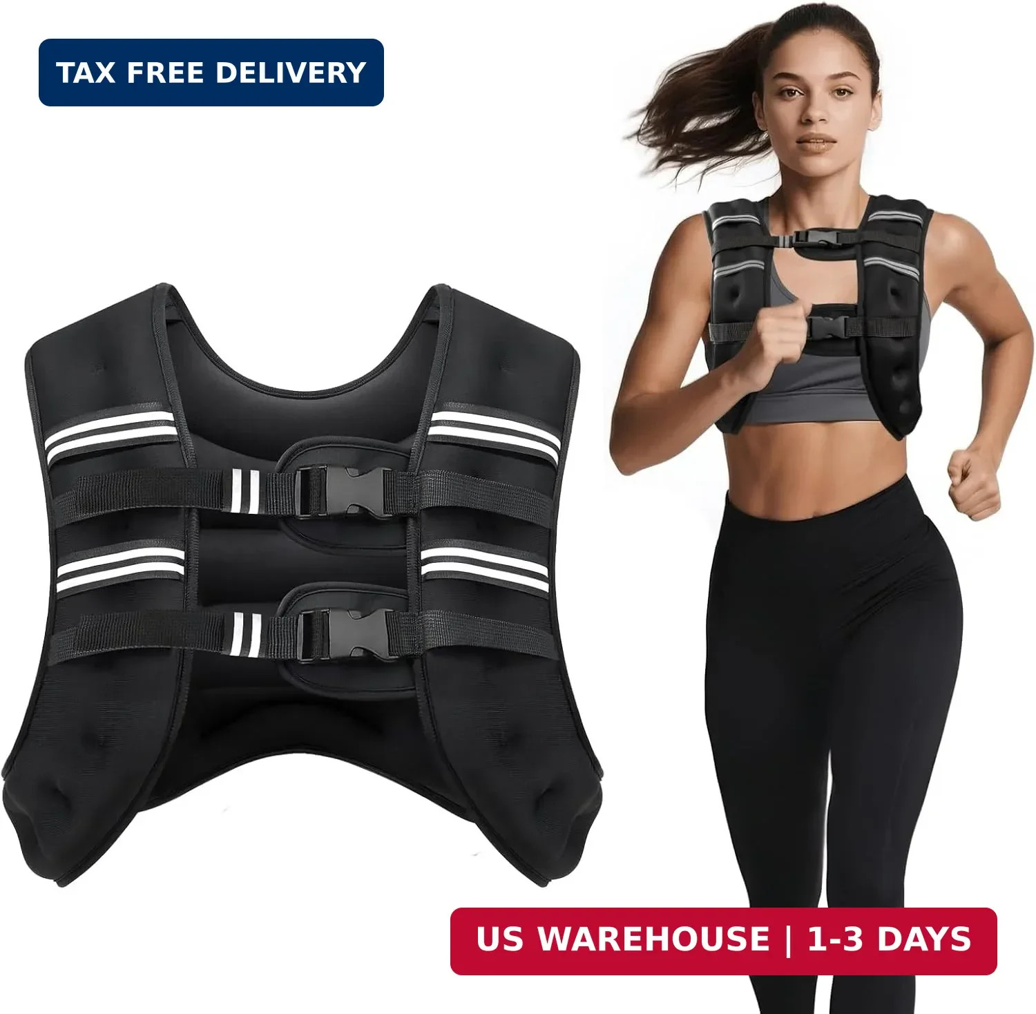 Weighted Vest, 6lb/8lb/12lb/16lb/20lb/30lb for Men, Women with Reflective Stripe