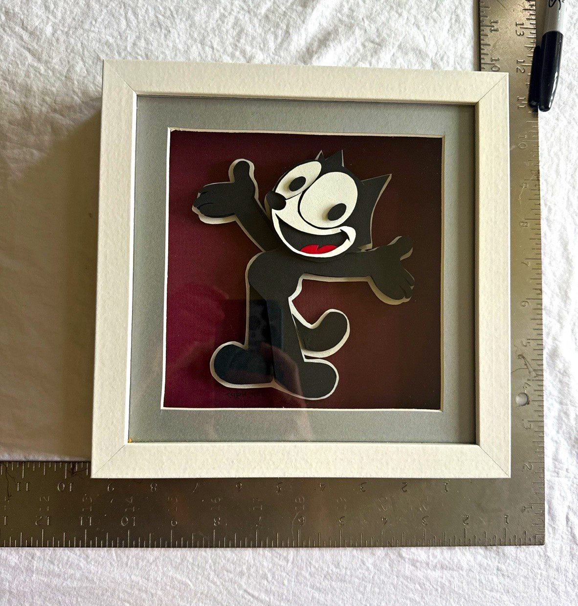 Felix the Cat Cartoon Framed Wall Art Handcut Paper 9x9 Artwork