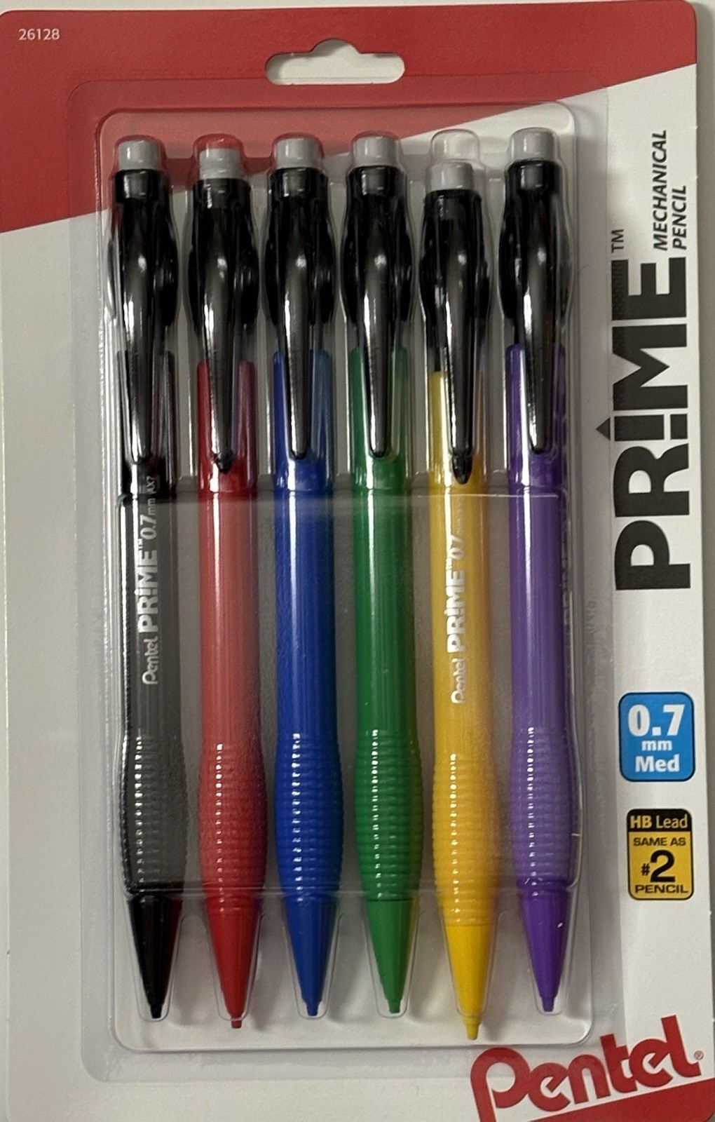 Pentel Prime Mechanical Pencils.  0.7, #2.  Variety Color. Six Pack. New.