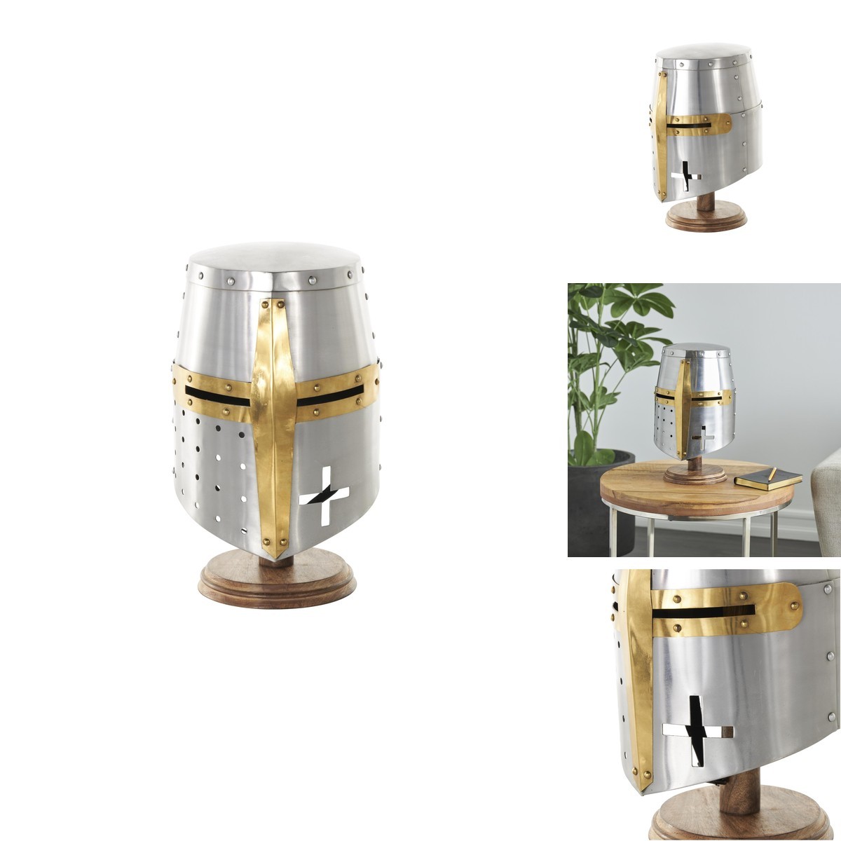 Deco 79 Metal Medieval Knight Crusader Helmet with Stand, 10\