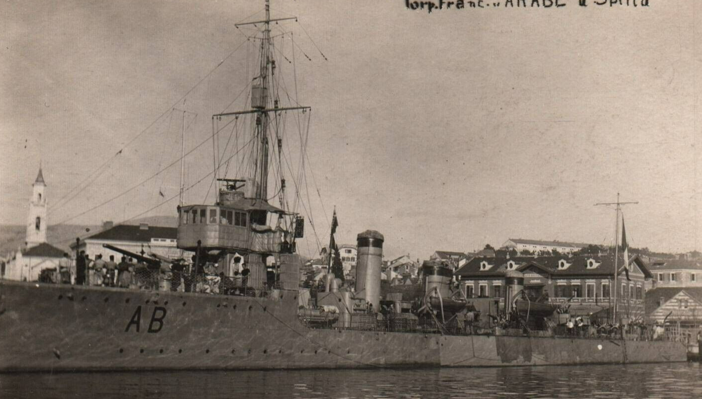Postcard French Navy c1900s Destroyer Arabe WWI in Harbor Photo RPPC