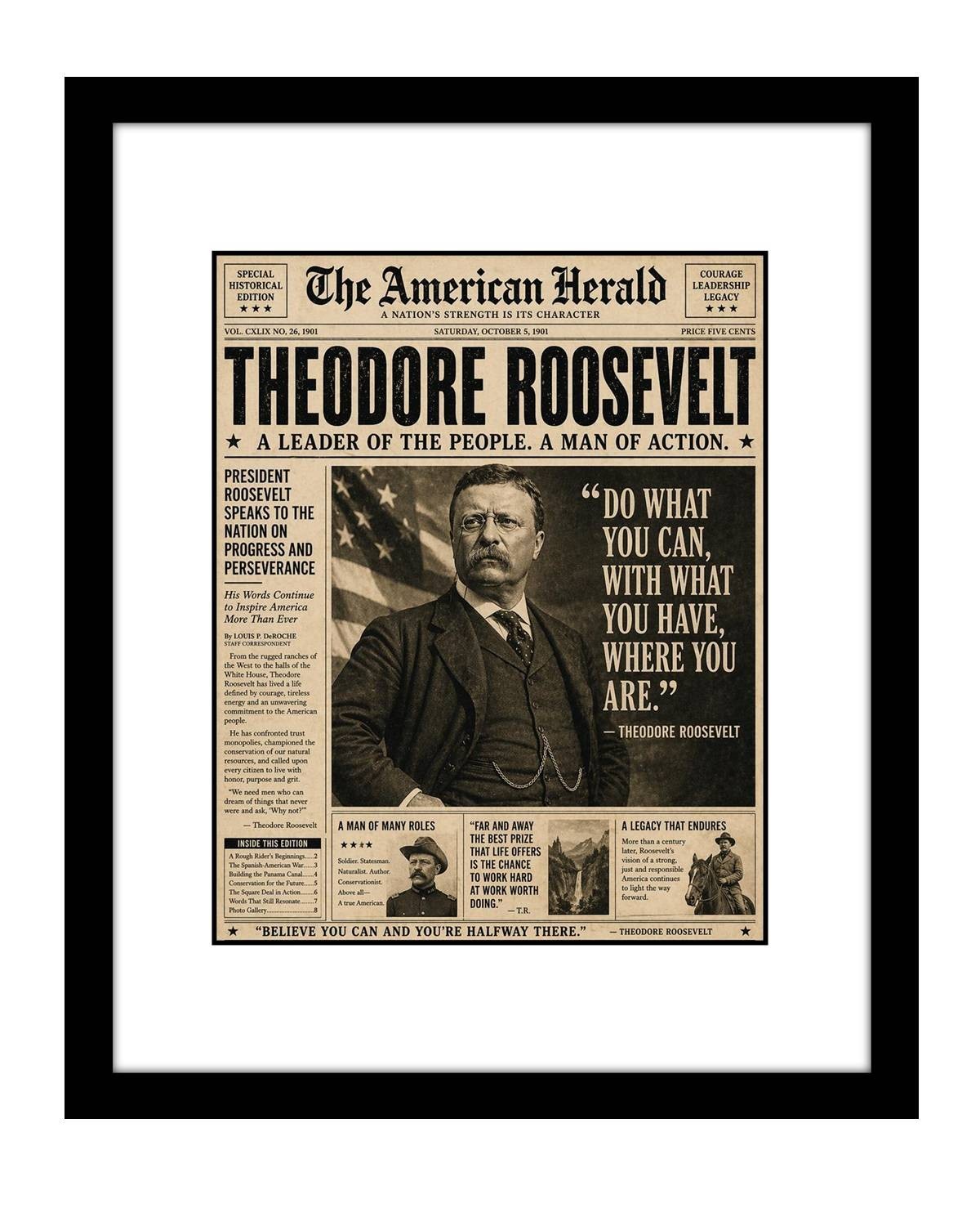 Theodore Roosevelt Newspaper Photo Print 8x10 historical collectible poster