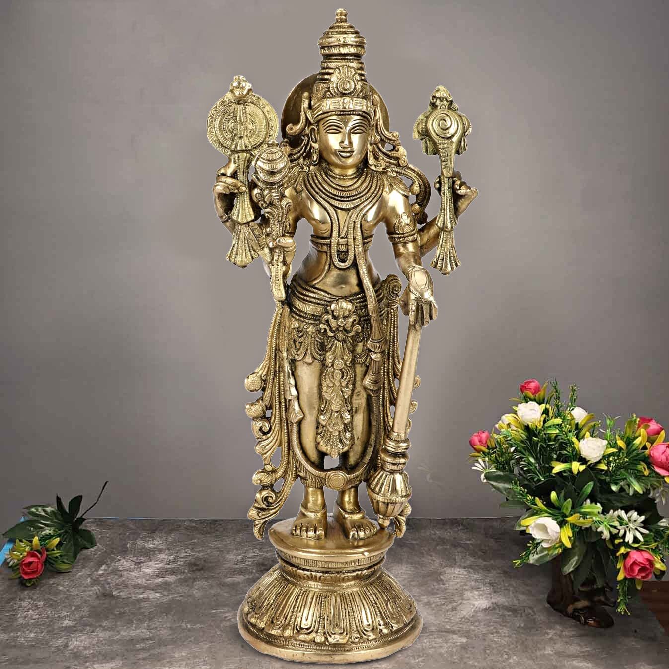 Brass Shri Nararayn Idol Lord Vishnu Statue Astadhatu (8 Metals) Religious 13 In