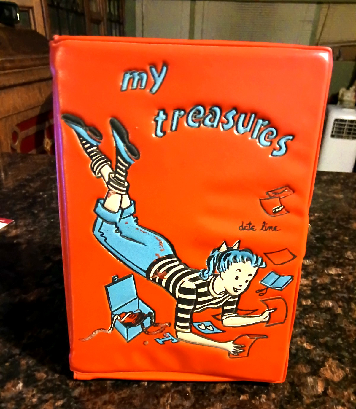 Old Vintage Red Vinyl Date Line My Treasures Keepsake Box 1950s