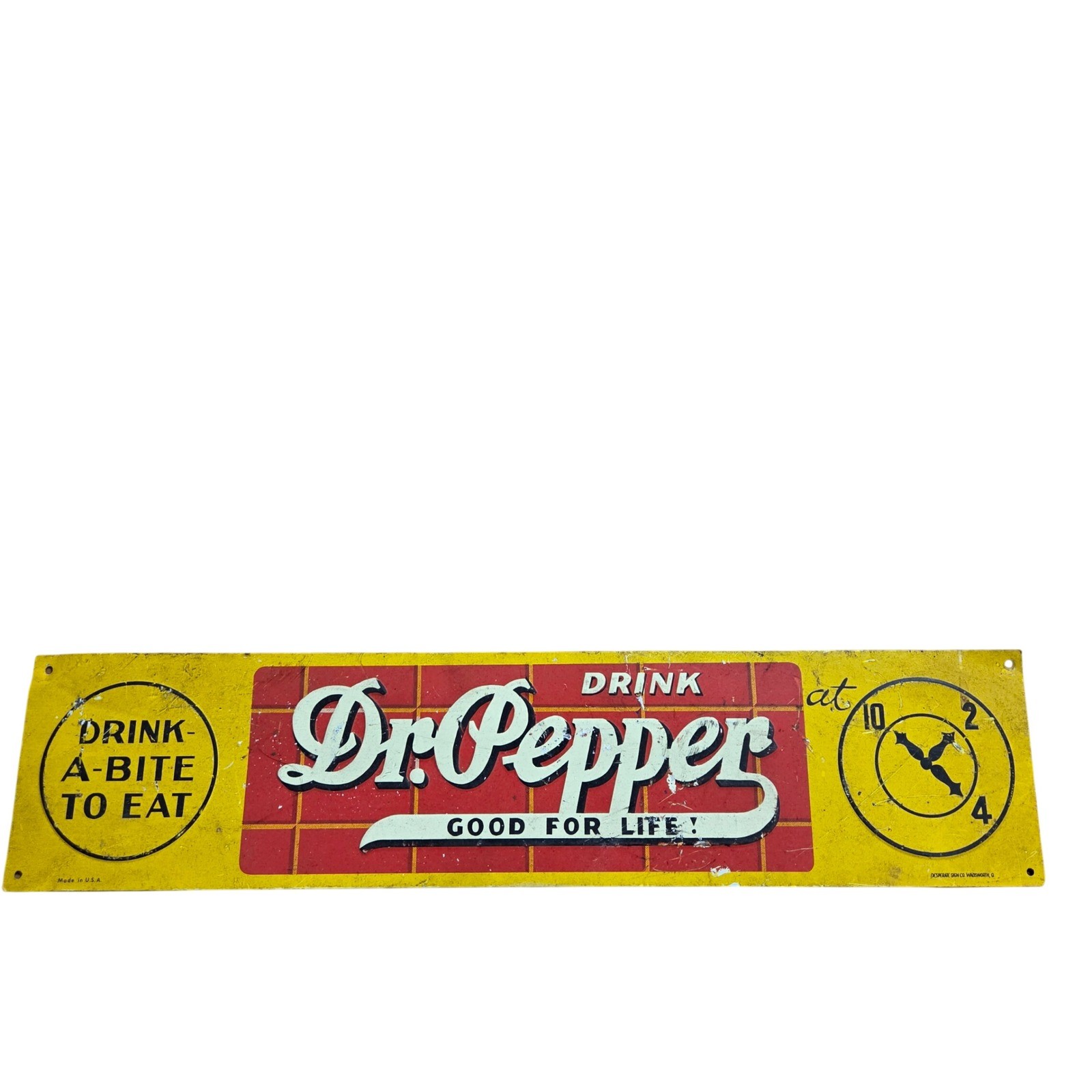 Vintage Dr Pepper 10-2-4 Metal Sign Drink A Bite To Eat 4x17.5 USA Advert Retro