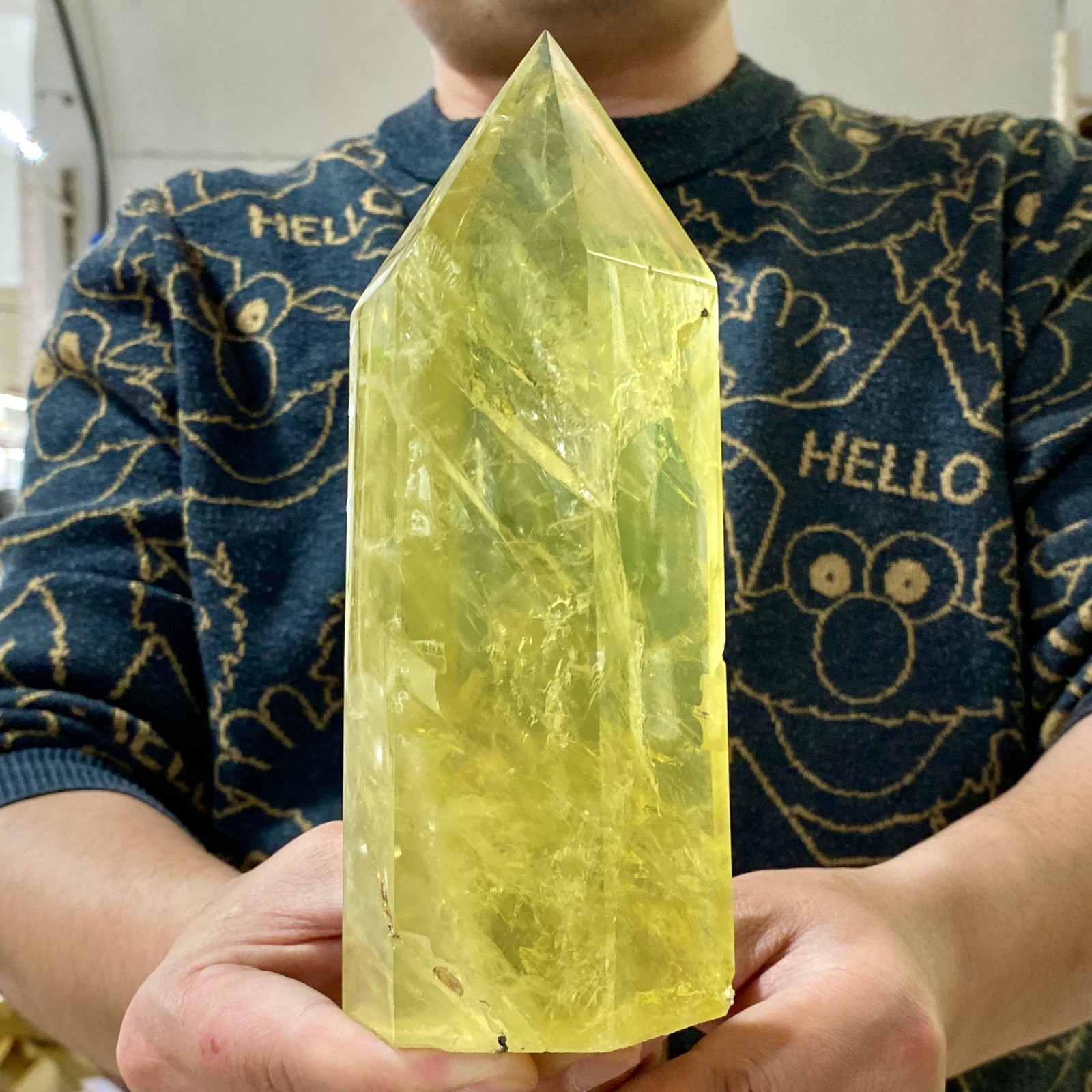2LB Natural yellow crystal obelisk Crystal energy column Reiki healing