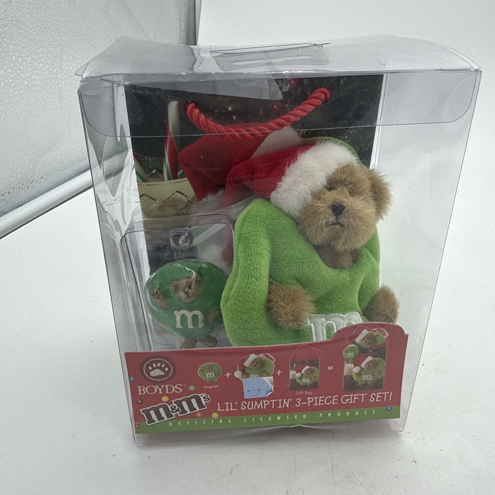 Boyds Bears 2006 Lil\' Sumptin\' 3-Piece Gift Set  Plush Magnet Green M&M #919064