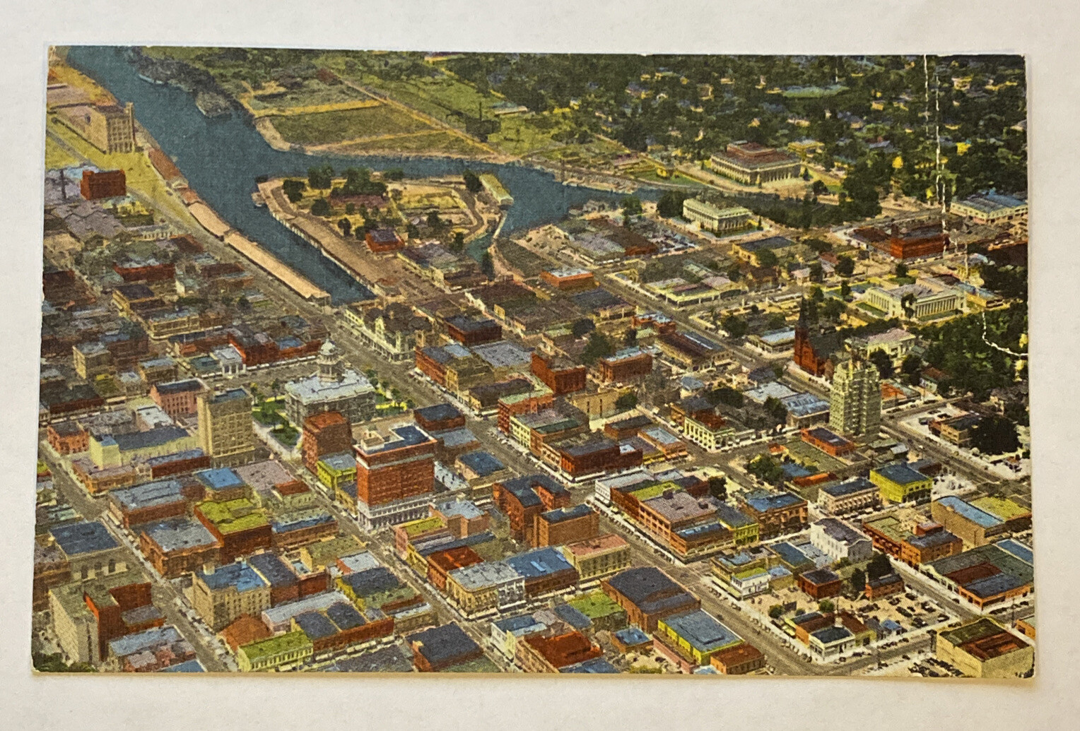 Vintage Linen Postcard, Aerial View of Stockton, California