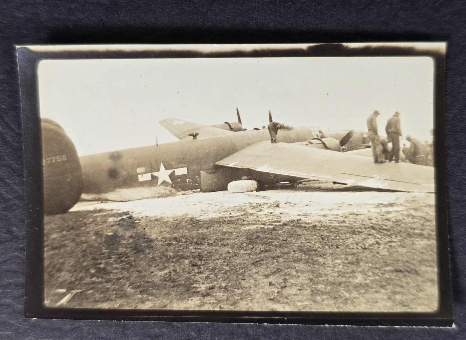 Original Vintage WWII North American B-25 Mitchell Bomber Crash Snapshot Photo 