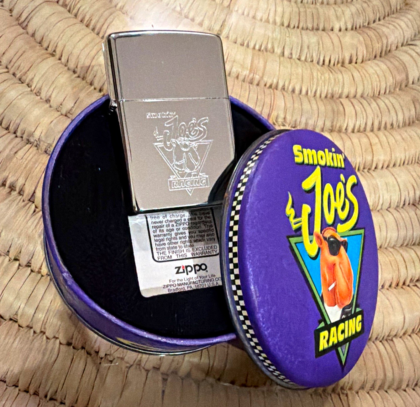 1994 Camel Smokin' Joe's Racing Chrome Zippo Lighter Unused Unfired Mint in Tin