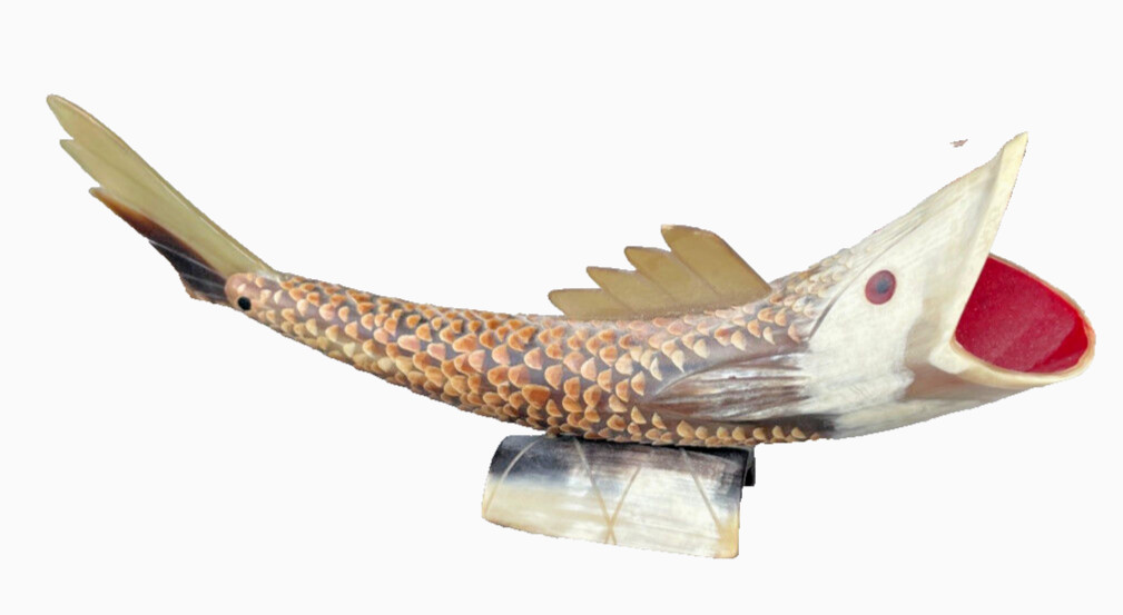 VTG GENUINE BULL/COW HORN CARVED FISH SCULPTURE Made in ITALY