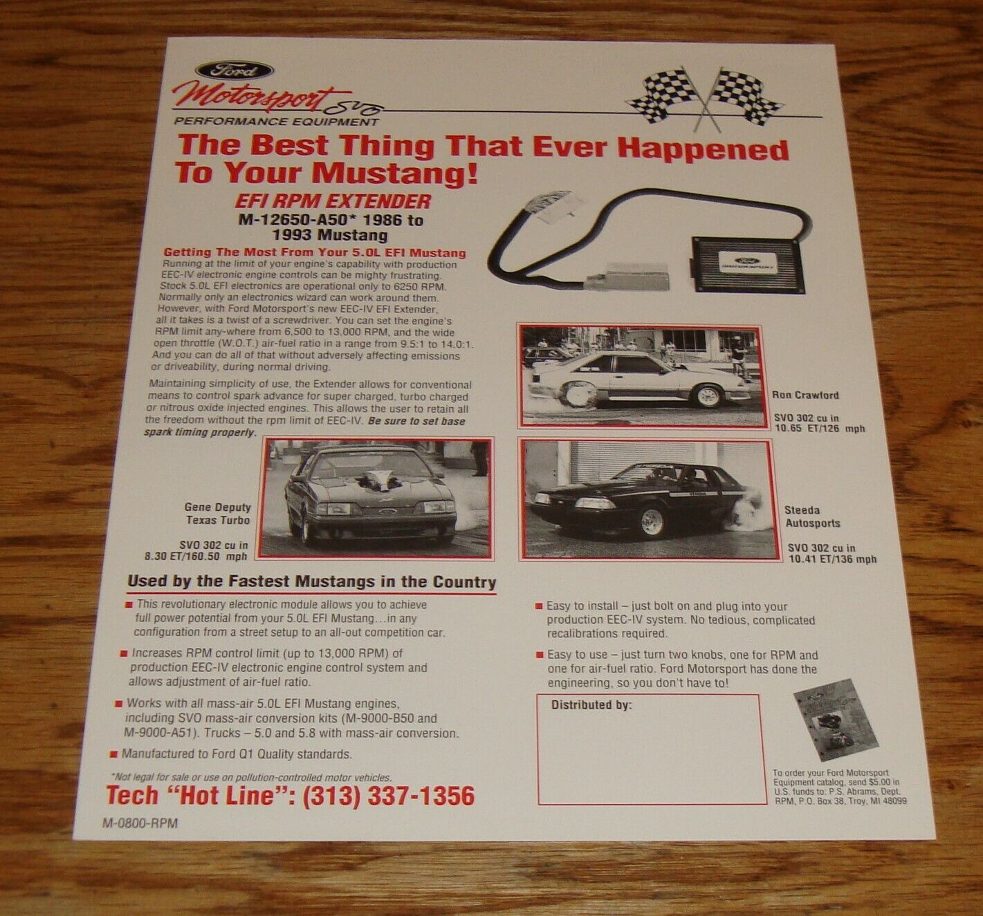 Original 1986 - 1993 Ford Mustang SVO Performance Equipment Sales Sheet Brochure