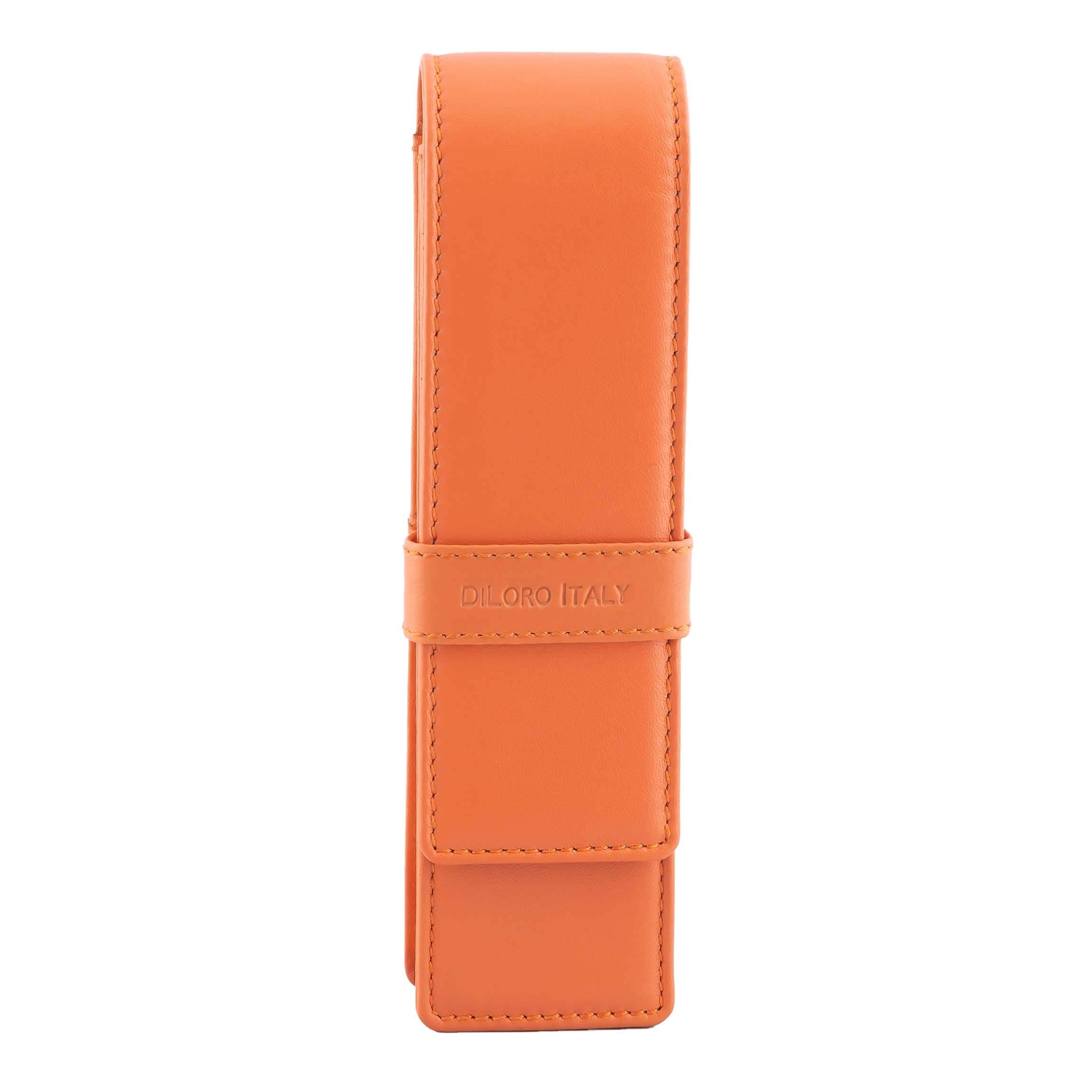 DiLoro Leather Double Case Pouch Holder for Two Fountain Ballpoint Pens Orange
