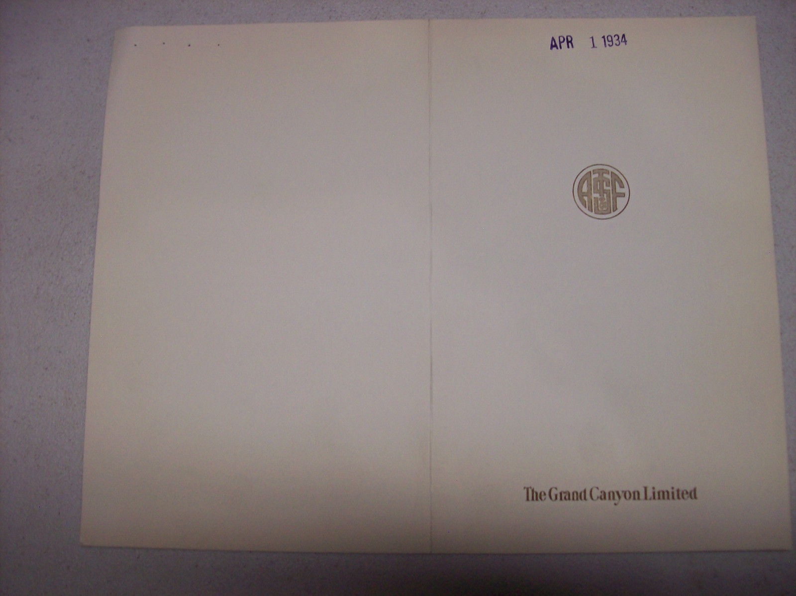 Santa Fe Railway -Fred Harvey Dinner Menu  \