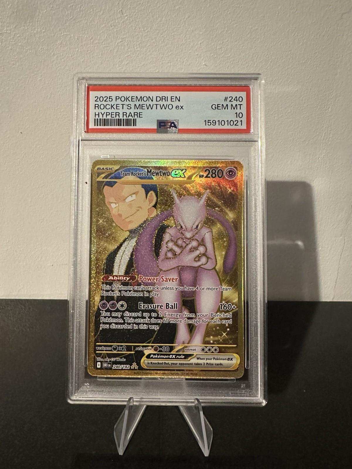 Pokémon TCG Team Rocket\'s Mewtwo Hyper Rare Card 240/182 Destined Rivals - PSA10