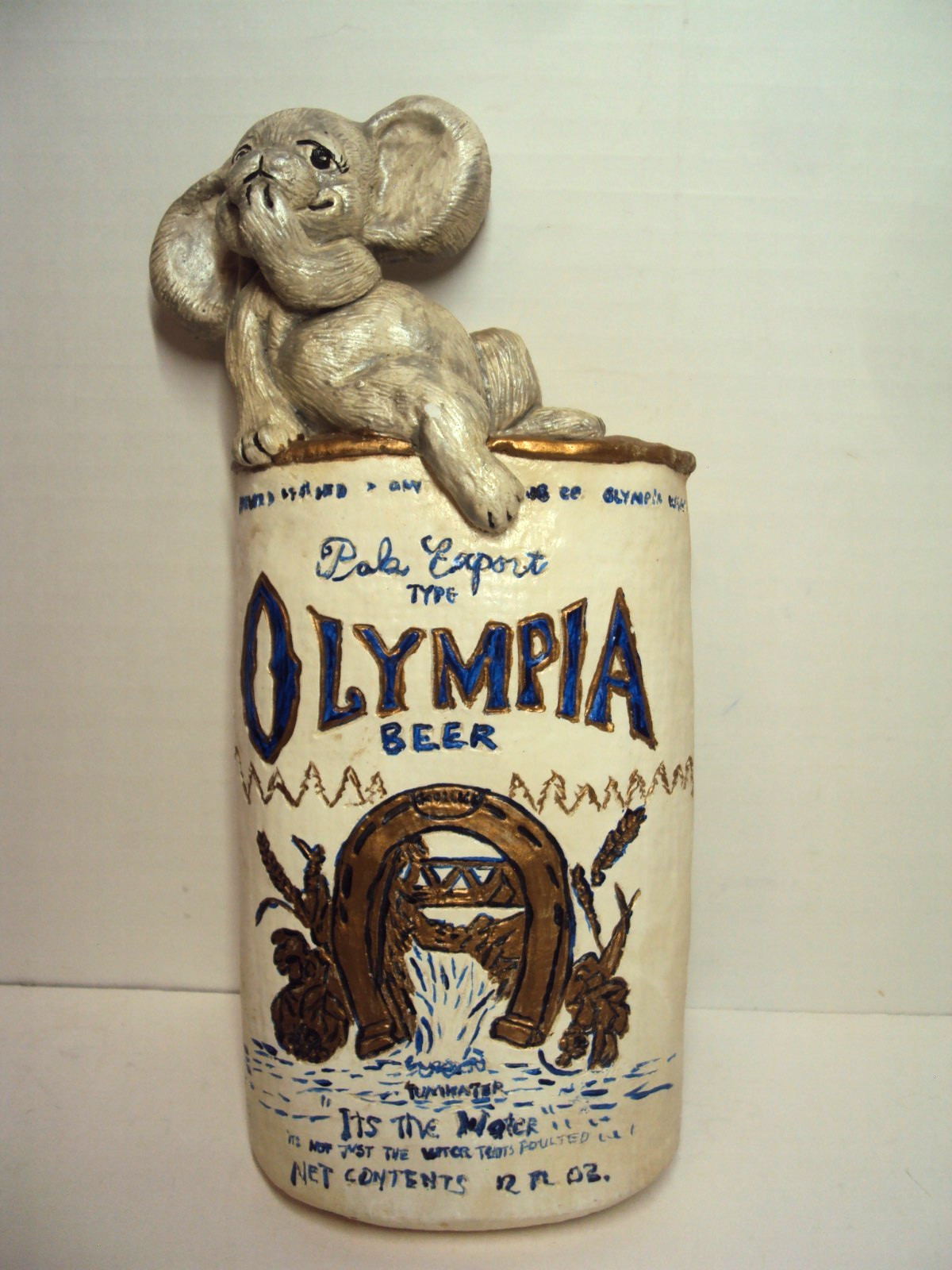 Vintage Chalkware/Ceramic Beer Can Art HTF 1970's Bar Advertising  Olympia Beer
