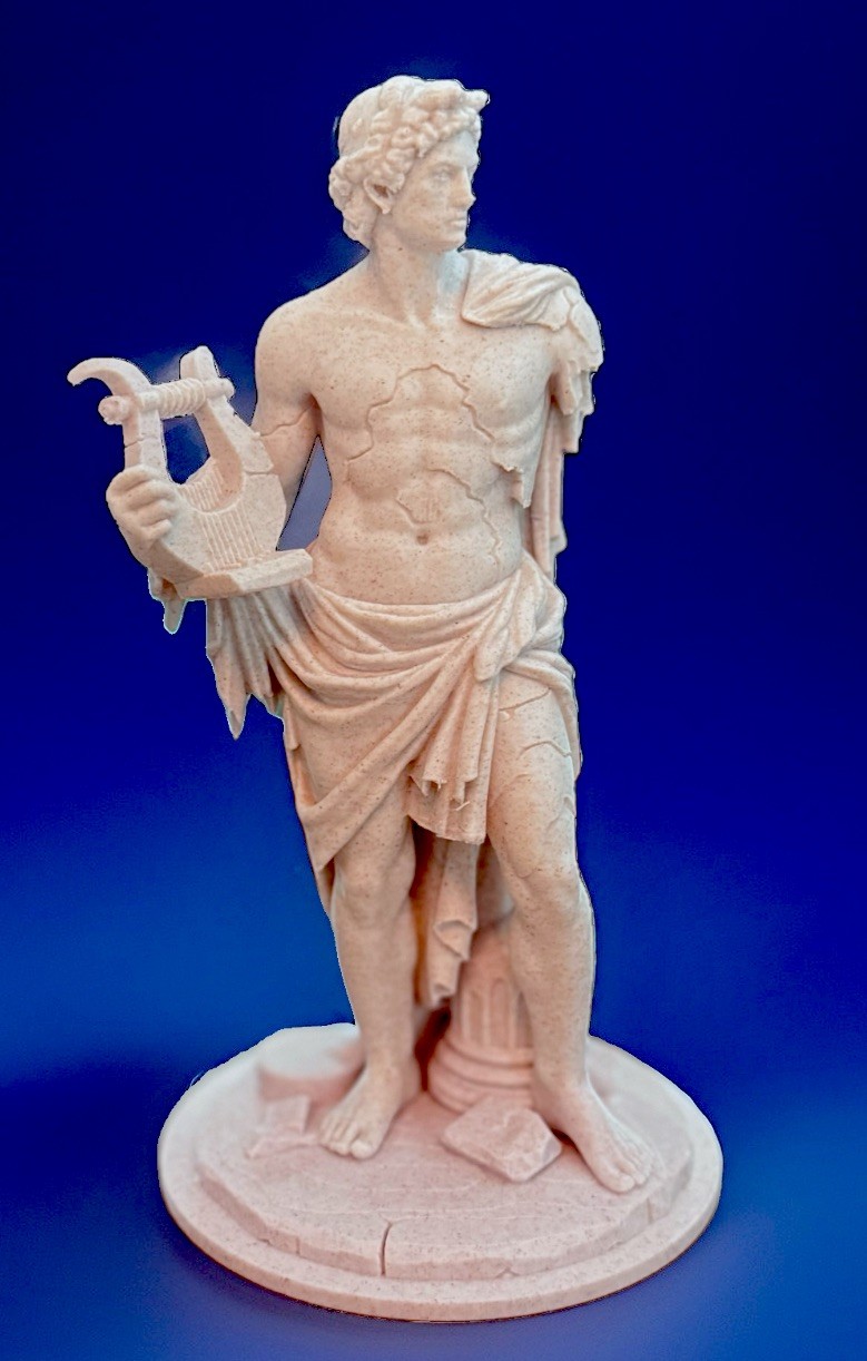 Greek God Apollo Greystone 3D Printed Statue Lyre Classical Sculpture