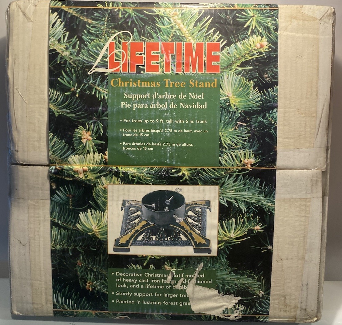 NOS VTG Lifetime Christmas Tree Stand Cast Iron Decorated Tree Design 14\