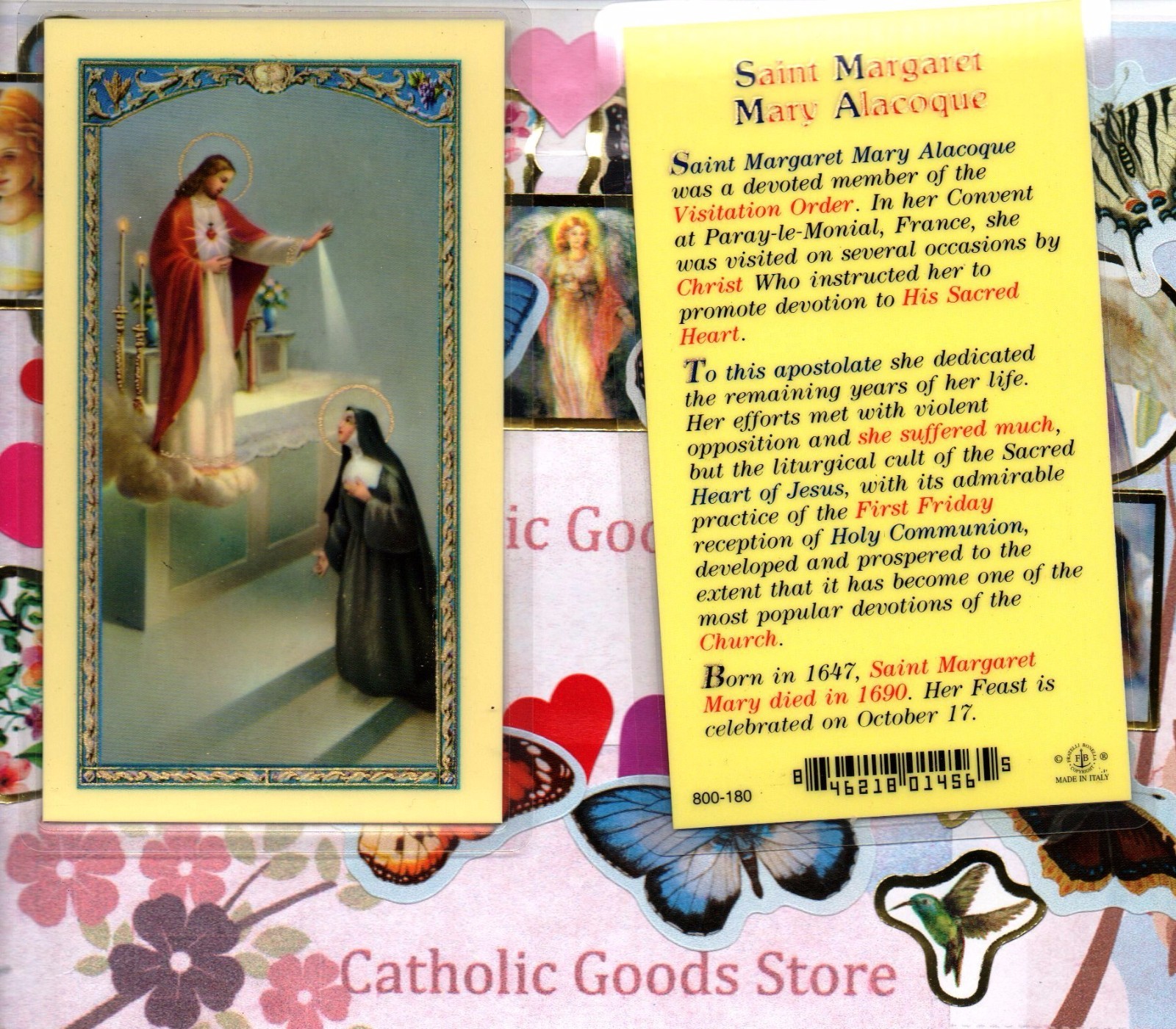 Saint St. Margaret Mary - Short Biography - Laminated Holy Card
