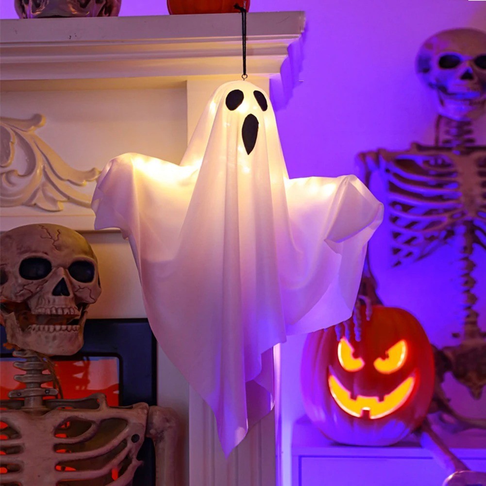 Halloween Glowing White Ghost LED Hanging Decoration Fairy Lights Haunted House