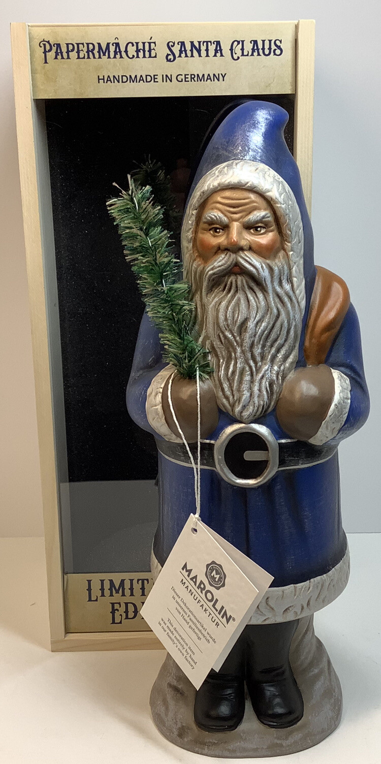 Brand New Marolin Santa with Tree on Base Blue 13”