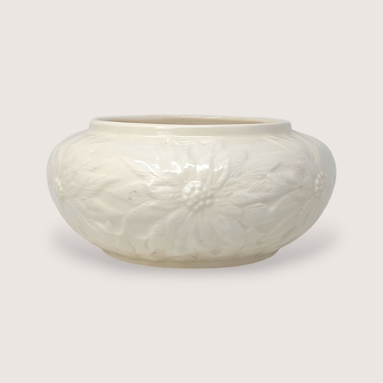 Vintage 1997 Handmade Floral Cream Ceramic Bowl