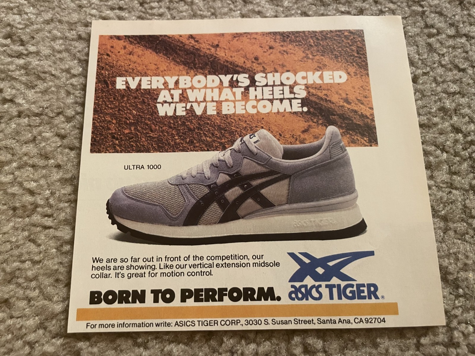 Vintage 1986 ASICS TIGER ULTRA 1000 Shoes Poster Print Ad 1980s