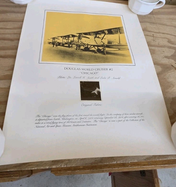 ORIGINAL DOUGLAS WORLD CRUISER #2 AIRPLANE SMITHSONIAN FABRIC SWATCH RELIC 1923