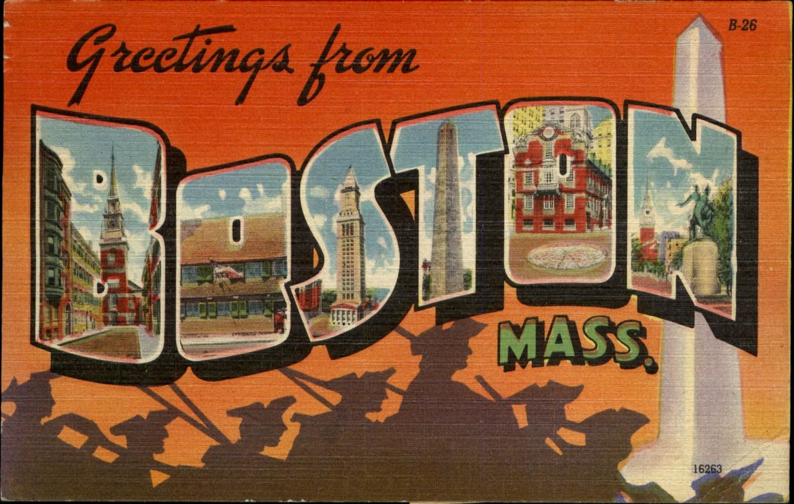 Greetings from BOSTON MA ~ Large Letter Linen 1940s~to CANAL WINCHESTER OH