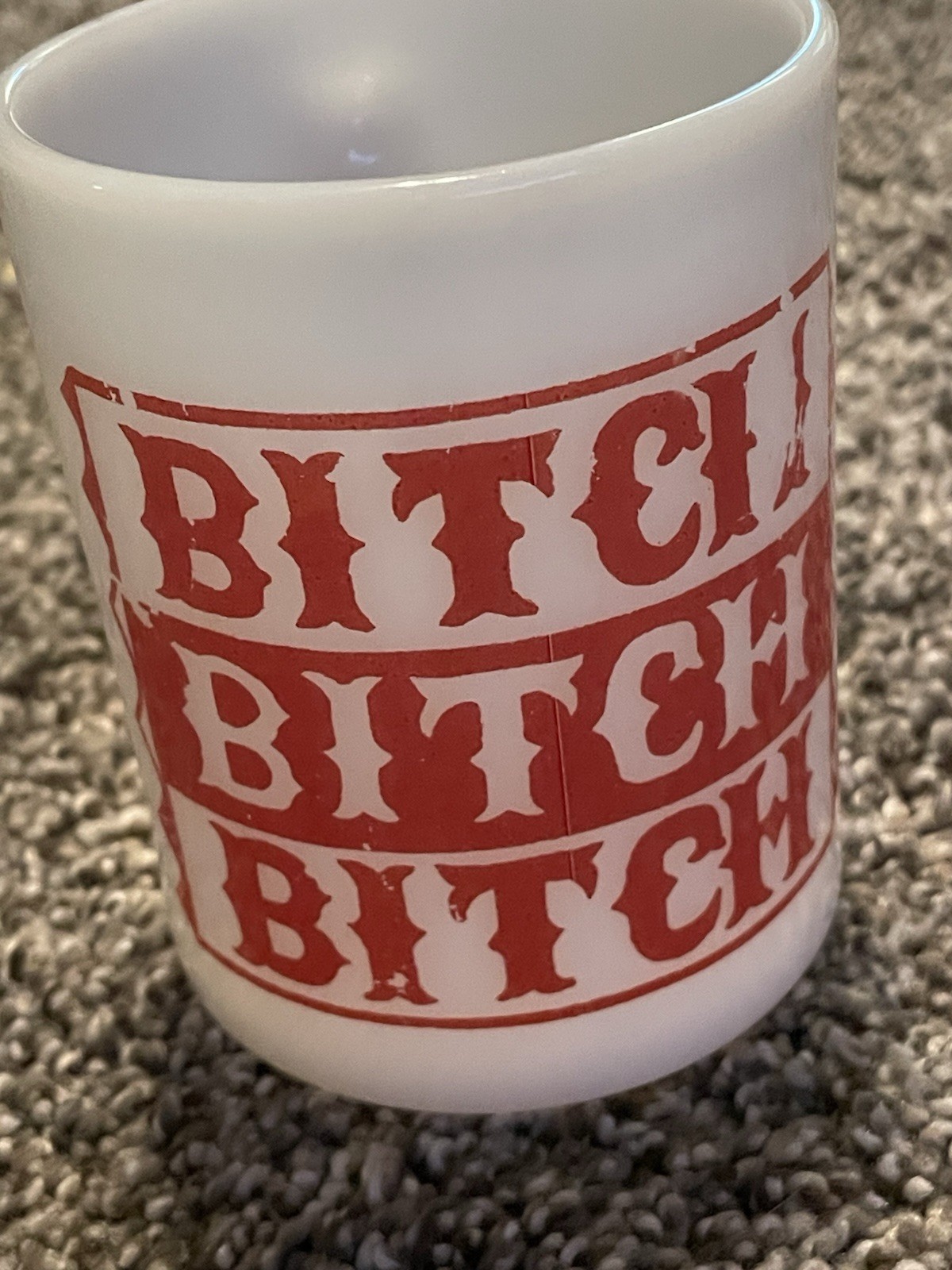 Vintage Federal Milk Glass Mug Bitch Bitch Bitch Coffee Cup Rare Red