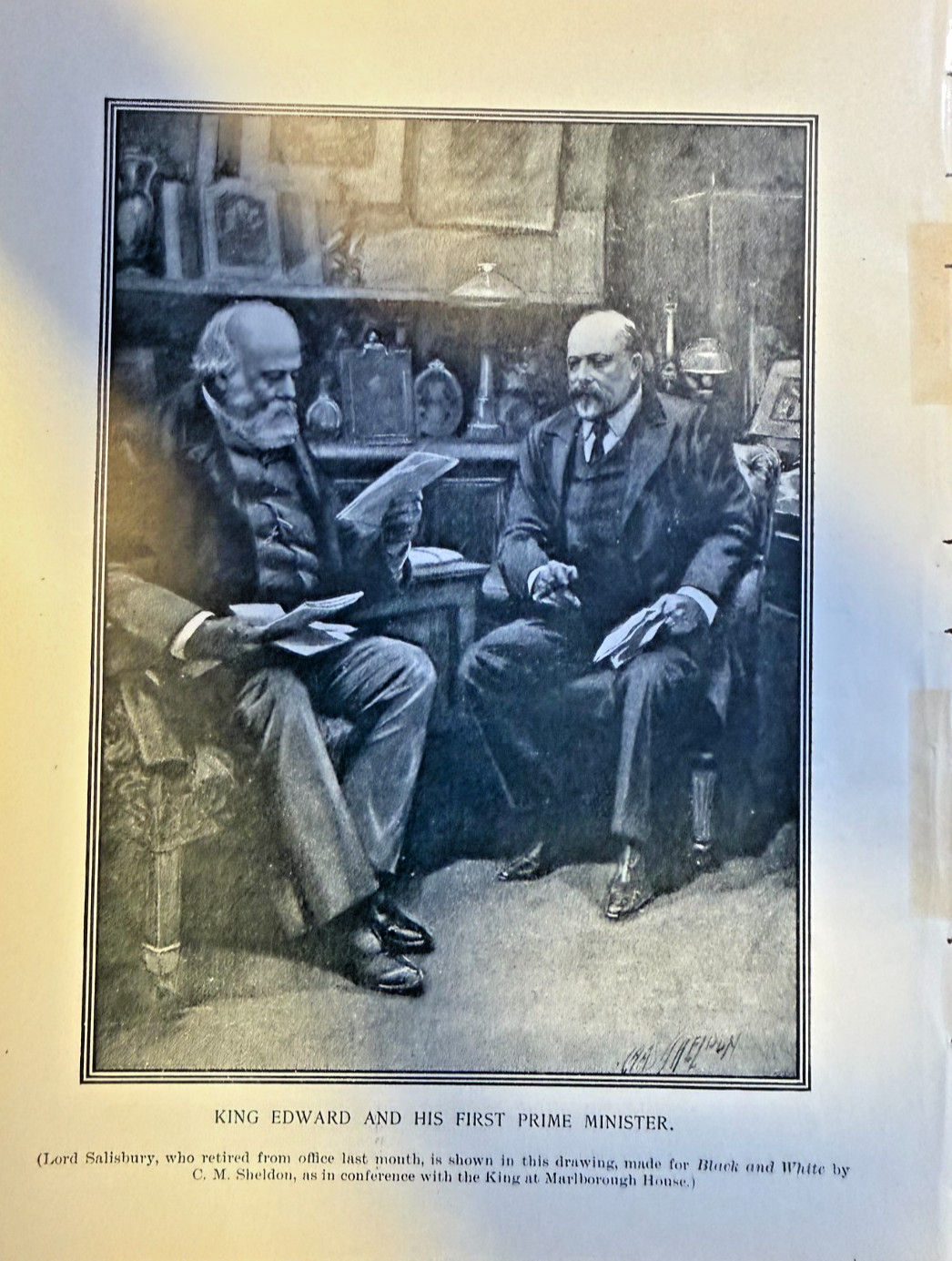 1902 Vintage Illustration King Edward and Lord Salisbury
