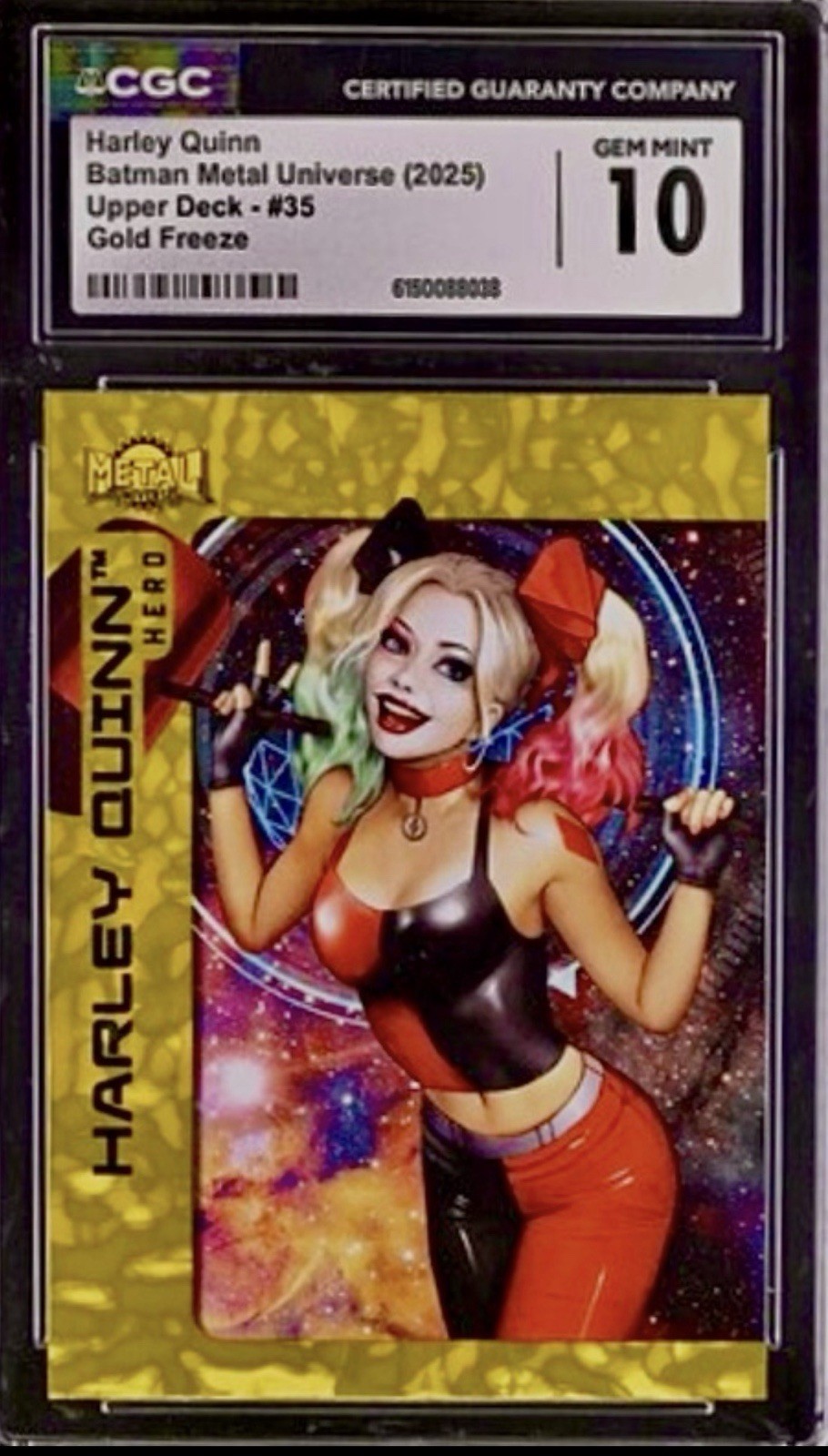 SSP CGC 10 Harley Quinn 2025 UD Metal Universe Batman Gold Freeze Refractor Holo