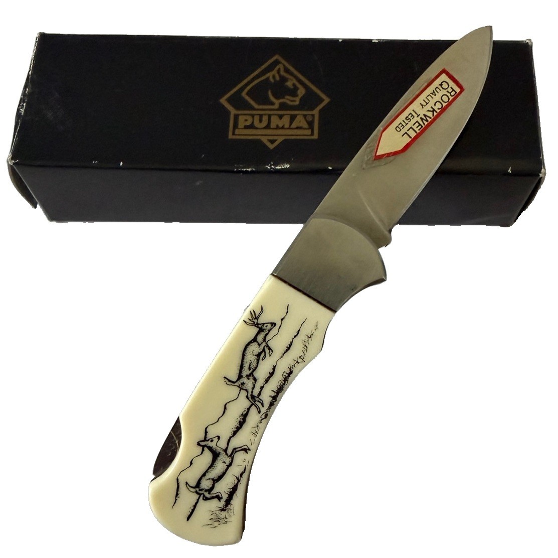 Puma 4 Star Mini P240700DE Scrimshaw Deer Knife Germany NOS Box 1998