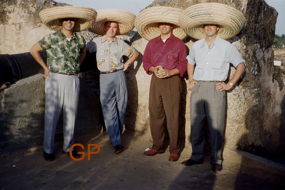 #XX119- dd Old 35mm Slide Photo- Men With Oversized Hats - 1952